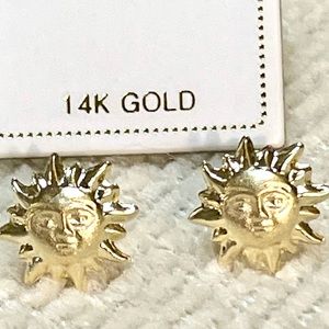 Solid Yellow Gold 14 Karat  10x10 mm Brigth Sun  Earring